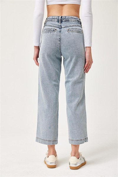 Mavi Yıkamalı Baggy Kot Pantolon
