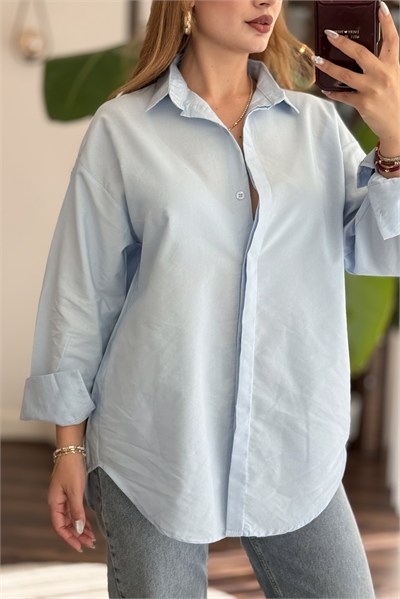 Açık Mavi Oversize Basic Gömlek