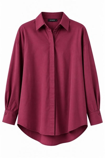 Bordo Oversize Basic Gömlek
