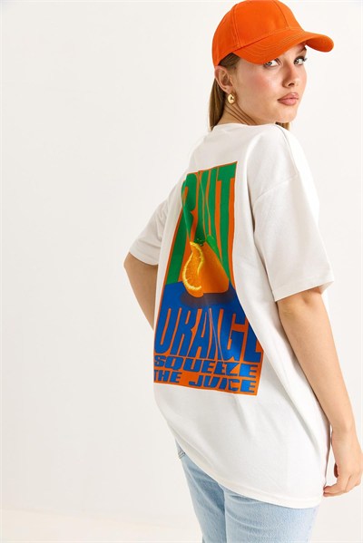 Beyaz Baskılı Oversize Tişört