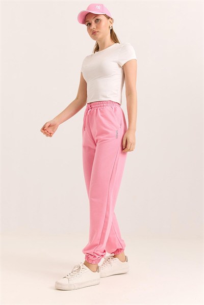 Pembe Beli Lastikli Eşofman Pantolon