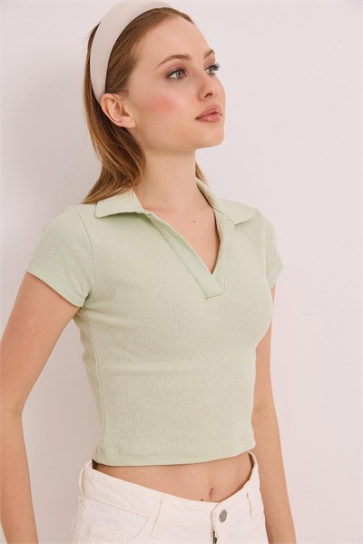Yeşil Polo Yaka Kaşkorse Bluz