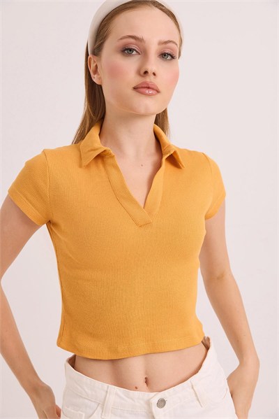 Hardal Polo Yaka Kaşkorse Bluz