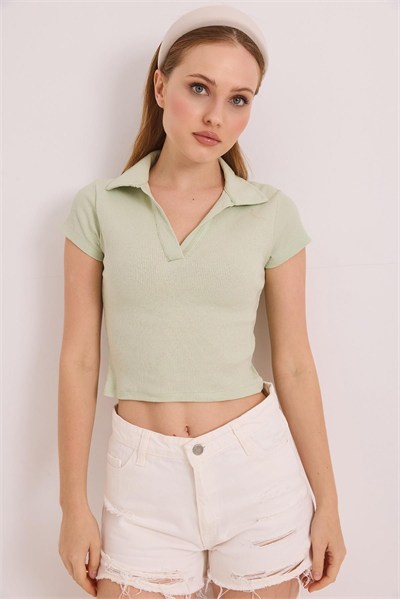 Yeşil Polo Yaka Kaşkorse Bluz