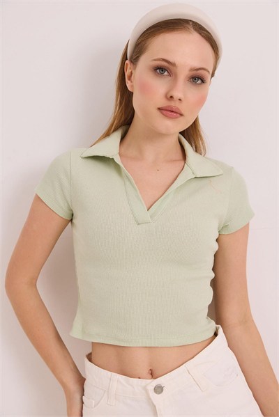 Yeşil Polo Yaka Kaşkorse Bluz