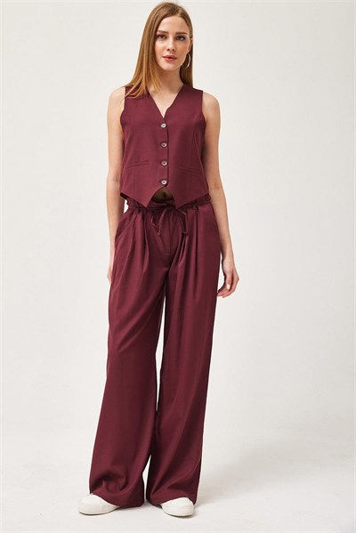 Bordo Düğmeli Crop Blazer Yelek
