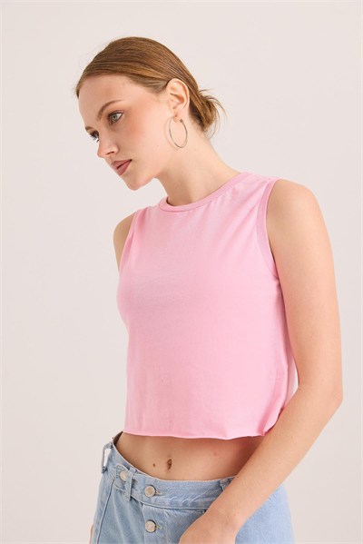 Pembe Kolsuz Yuvarlak Yaka Tişört