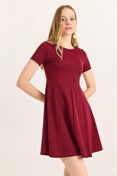 Bordo Mini Kloş Elbise