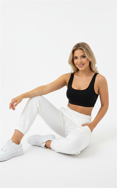 Beyaz Şardonlu Eşofman Altı Pantolon
