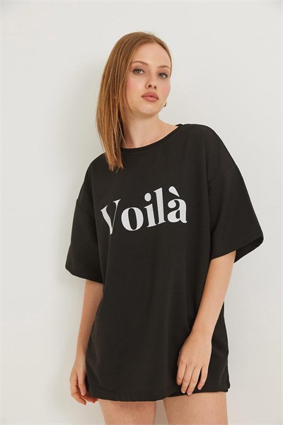 Siyah Baskılı Oversize Tişört