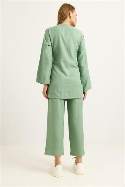 Yeşil Bağlamalı Kimono Pantolon Takım