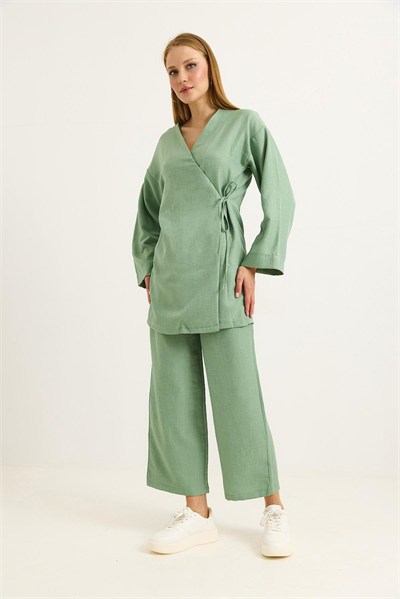 Yeşil Bağlamalı Kimono Pantolon Takım