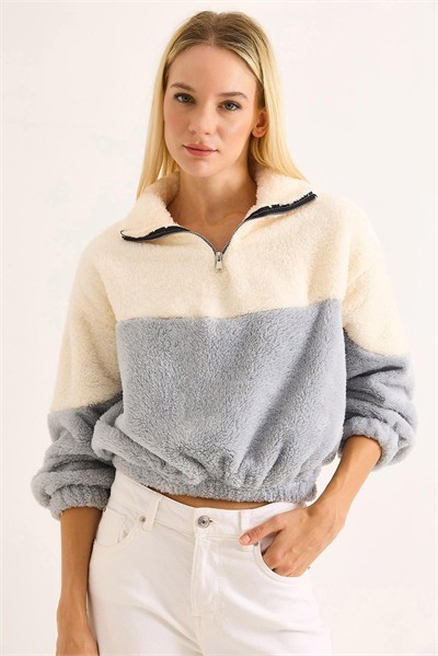Mavi Fermuarlı Polar Sweatshirt