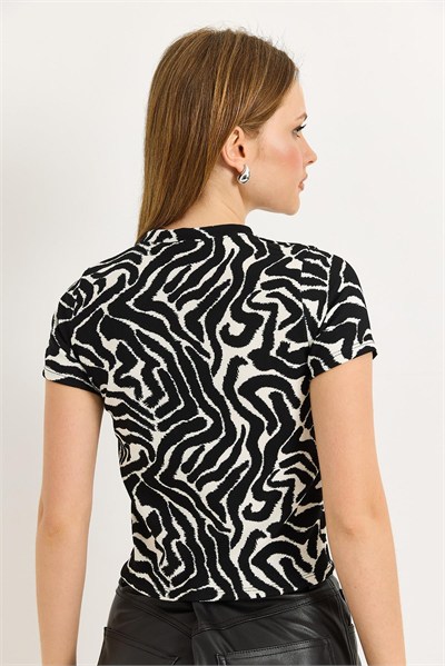 Siyah Zebra Desen Fitilli Bluz