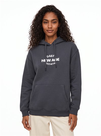 Antrasit Oversize Kapüşonlu Sweatshirt
