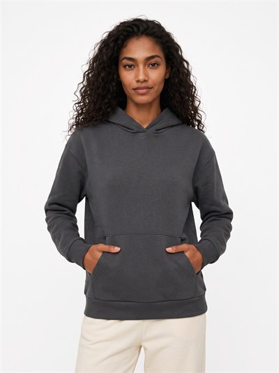 Antrasit Şardonlu Kanguru Cepli Sweatshirt