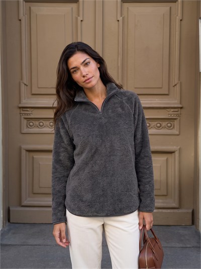 Antrasit Yarım Fermuarlı Peluş Sweatshirt