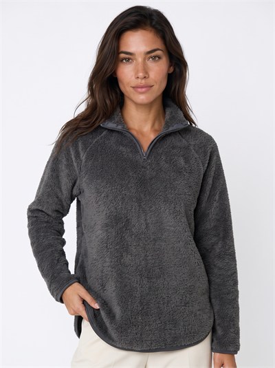 Antrasit Yarım Fermuarlı Peluş Sweatshirt