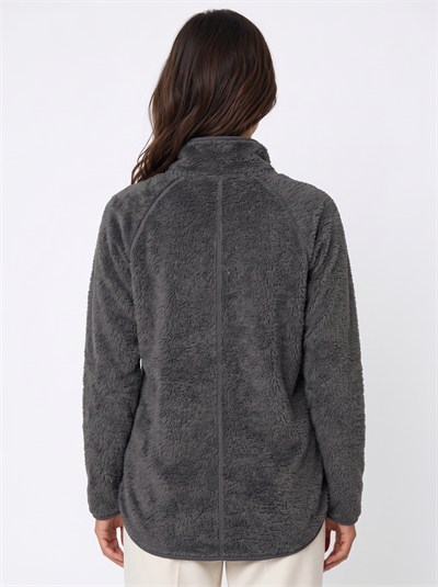 Antrasit Yarım Fermuarlı Peluş Sweatshirt