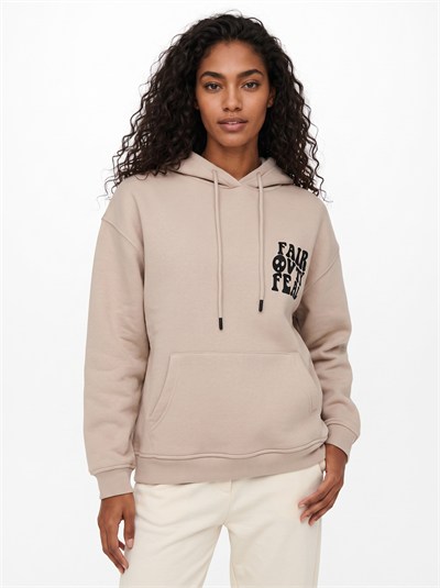 Bej Oversize Kapüşonlu Sweatshirt