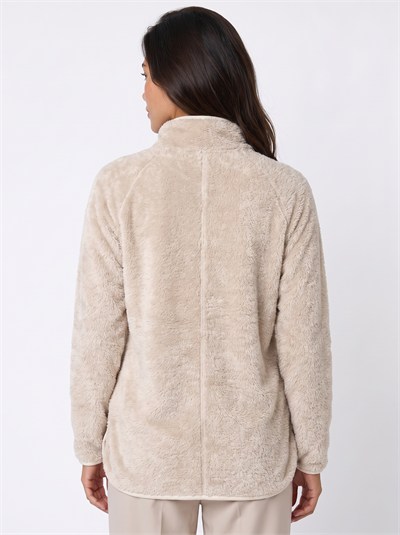 Bej Yarım Fermuarlı Peluş Sweatshirt