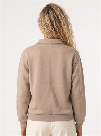 Bej Yarım Fermuarlı Sweatshirt