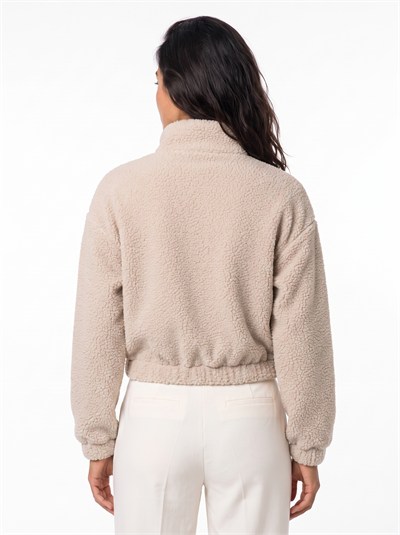 Bej Yarım Fermuarlı Sweatshirt