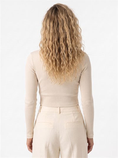 Bej Yıldız Nakışlı Crop Bluz