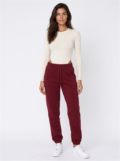 Bordo Beli Lastikli Eşofman Pantolon