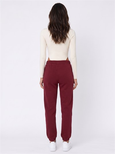 Bordo Beli Lastikli Eşofman Pantolon