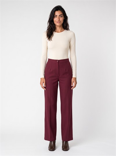 Bordo Bol Paça Kumaş Pantolon