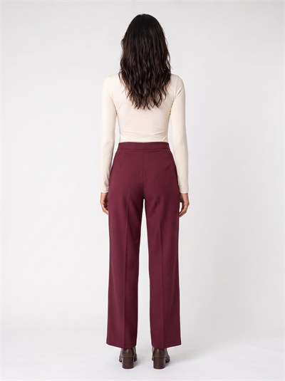 Bordo Bol Paça Kumaş Pantolon
