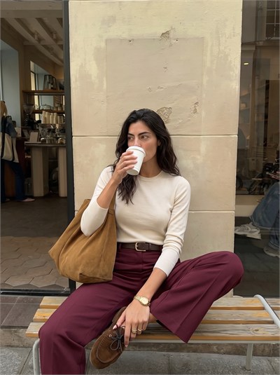 Bordo Bol Paça Kumaş Pantolon