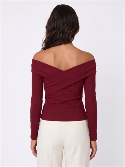 Bordo Çapraz Yaka Ottoman Bluz