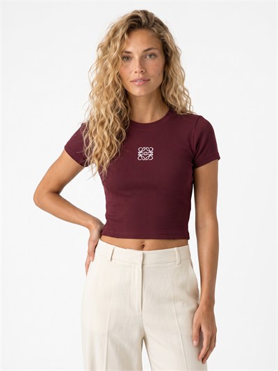 Bordo Nakışlı Kaşkorse Crop Bluz