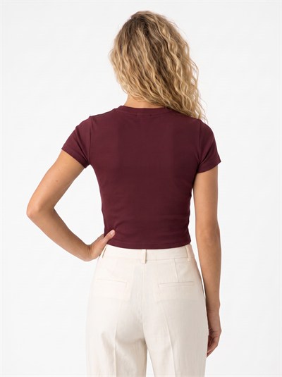 Bordo Nakışlı Kaşkorse Crop Bluz