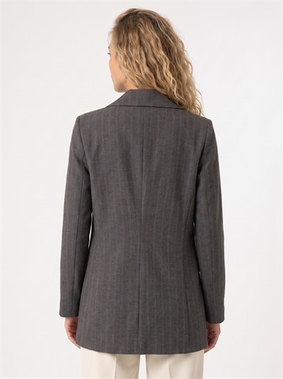 Füme Çizgili Oversize Blazer Ceket