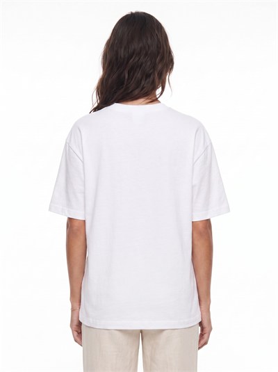 Beyaz Maymun Baskılı Oversize Tişört