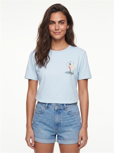Bebe Mavisi Flamingo Nakışlı Tişört