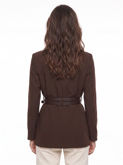 Acı Kahve Çift Kemerli Blazer Ceket