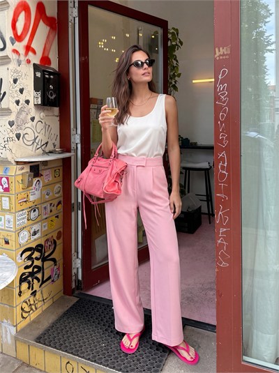 Toz Pembe Cırtlı Palazzo Pantolon