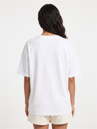Beyaz Çiçek Baskılı Oversize Tişört
