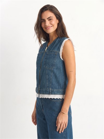 Lacivert Dantel Detaylı Denim Takım