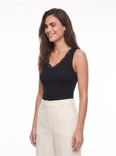Siyah Dantel Detaylı Fit Bluz