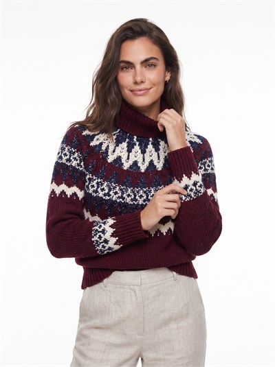 Bordo Jakarlı Reglan Triko Kazak