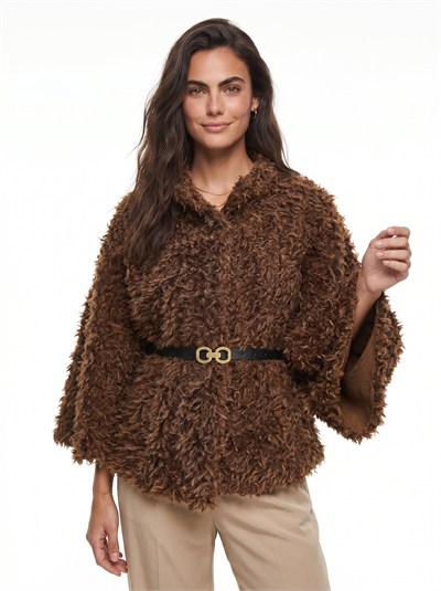 Kahverengi Peluş Kemerli Panço