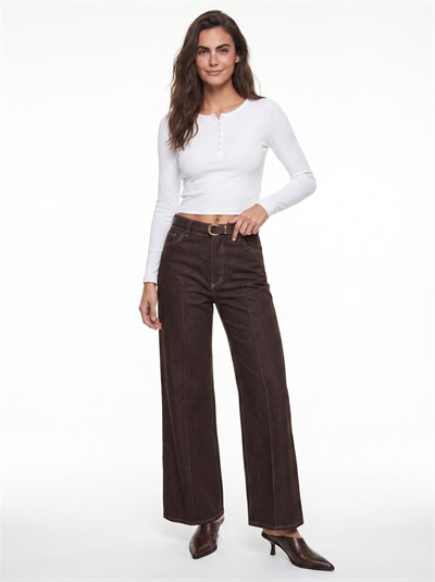 Acı Kahve Kemerli Geniş Jeans