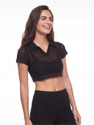 Siyah Ajurlu Crop Takım