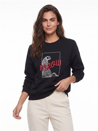 Siyah Leopar Baskılı Sweatshirt