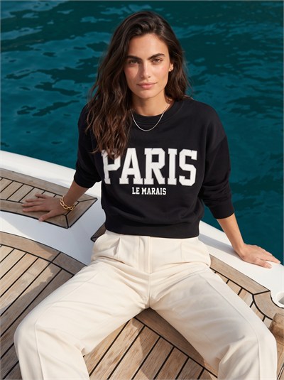 Siyah Paris Baskılı Sweatshirt